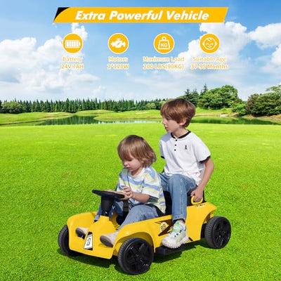 Garvee Ride - P Series: 2 Seaters 4-Wheelers Electric Ride On Toy for Kids, 24V 120W*2 Powerful Motors Max Load 200 Lbs, Two Driver Modes + Remote Control Modes for Toddlers Child with Music, USB, Storage Box