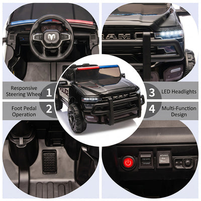 Garvee Kids Ride On Police Car 12V Electric Remote Control Spring Suspension LED Lights Music Toddlers Boys Girls Outdoor Play