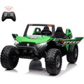 Garvee Ride - P Series: 24V 2-Seater Ride-On UTV: Remote Control, 4WD Motors, 21" Seats + Foldable Seat, 15.4" EVA Wheels, Music, LED Lights, 140lb Max Load - Green