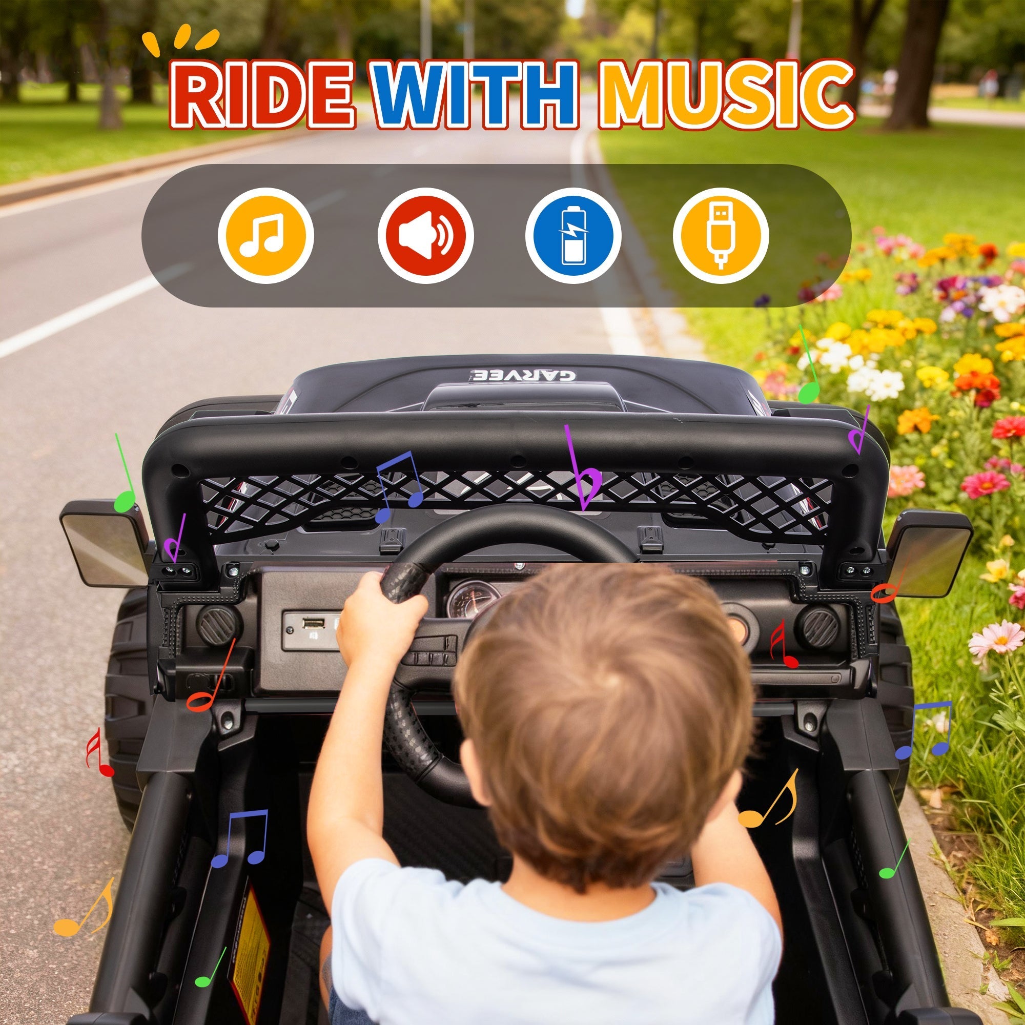 Garvee 12V Kids Electric Ride-On Truck – Dual Motors, 3 Speeds, Remote Control, LED Lights, Music, Spring Suspension, Safety Belt, Storage – Battery Powered Off-Road Car Toy for Boys & Girls Ages 2-8, Black