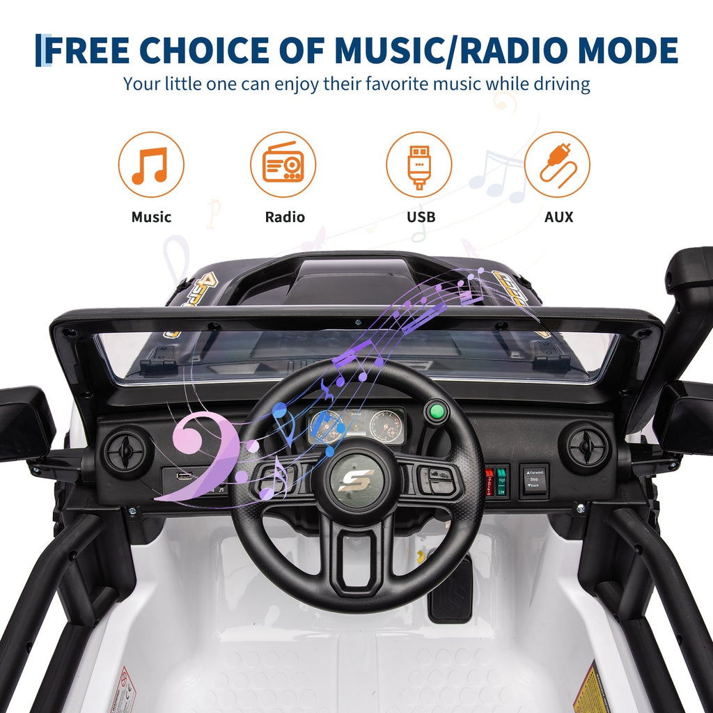 Garvee Ride - P Series: 24V 2 Seater Ride On Truck Car For Kid age 3 - 8 years, w/Remote Control, 4-Wheeler Suspension, 4x55W Powerful Engine, 4WD Battery Powered, LED Lights, Soft Braking - Black and White Mix