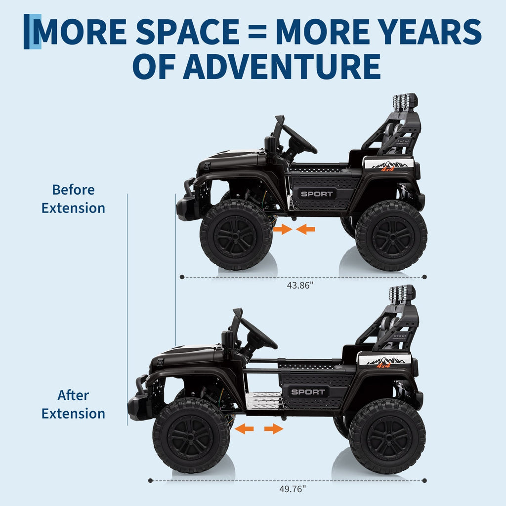 Garvee Ride - P Series: 24V Ride On Car, 4WD 2 Seater Kids' Electric Vehicle Truck with Remote Control, Adjustable Footwell Ride On Truck, 3 Speeds, Led Lights, Bluetooth, Black