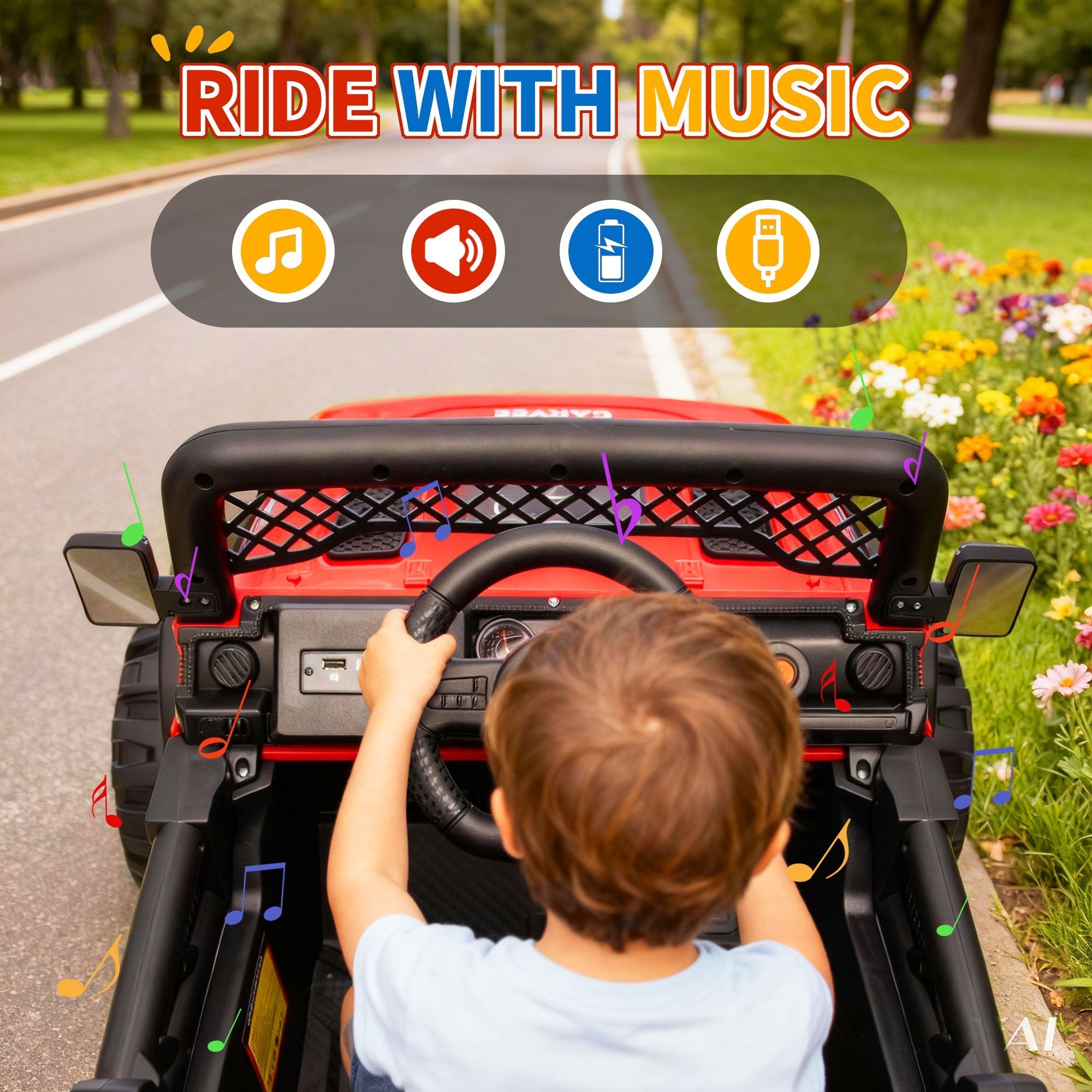 Garvee 12V Kids Electric Ride-On Truck – Dual Motors, 3 Speeds, Remote Control, Spring Suspension, LED Lights, Music, Safety Belt, Off-Road Car, Storage – Battery Powered Toy Vehicle for Boys & Girls Ages 2-8, Red