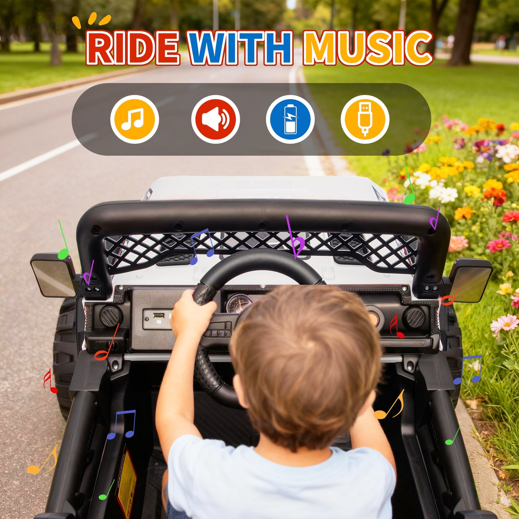 Garvee 12V Kids Electric Ride-On Truck – Dual Motors, 3 Speeds, Remote Control, Spring Suspension, LED Lights, Music, Safety Belt, Storage – Battery Powered Car Toy for Boys & Girls Ages 2-8, White
