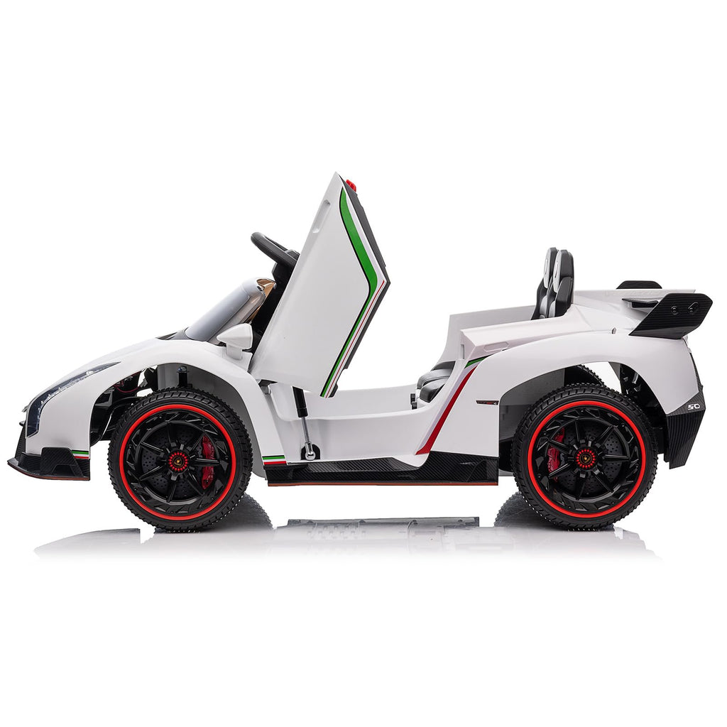 Garvee 12V Kids Ride On Car, Licensed Lamborghini Venono Electric Car w/Parent Remote Control, Scissor Door, 3 Speeds, LED Headlights, Rocking & Music, Battery Powered Ride on Toy for Boys Girls- White