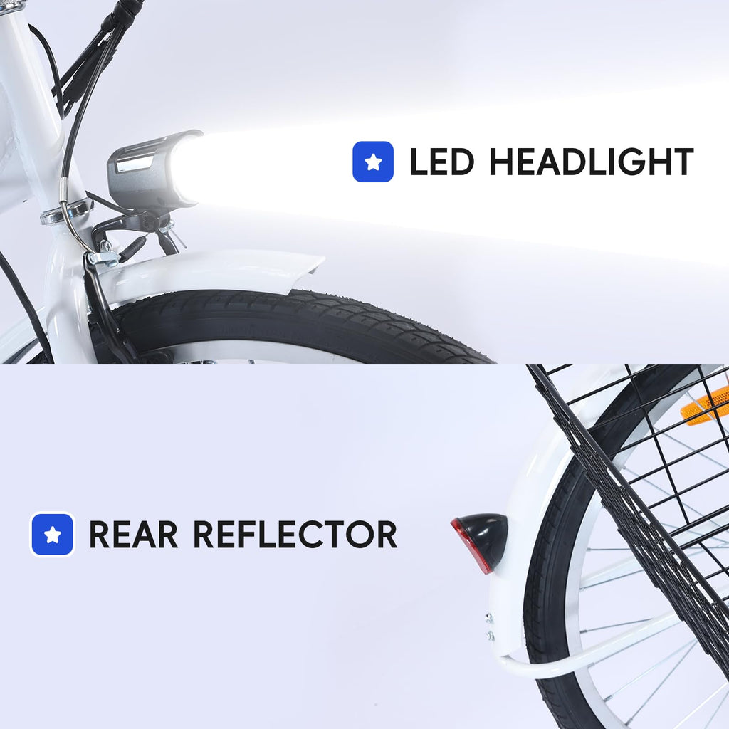 Garvee Adult Tricycle 7-Speed 26-Inch 3-Wheel Bike with Basket 250W Motor 36V Battery LED Headlight for Women Seniors Men