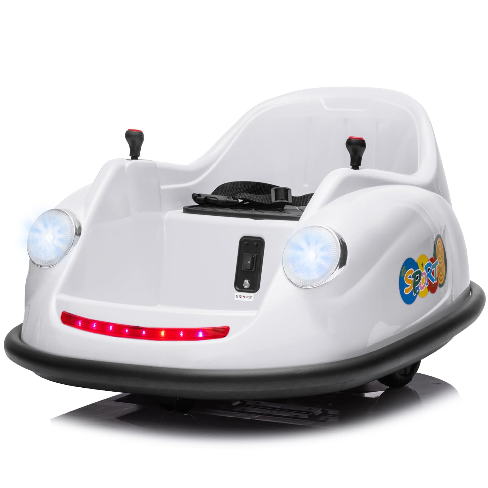 Garvee Ride - P Series: 12V Battery Car for Kids W/Parent Remote, Led Lights, 2-Speed, 360°Spin - White