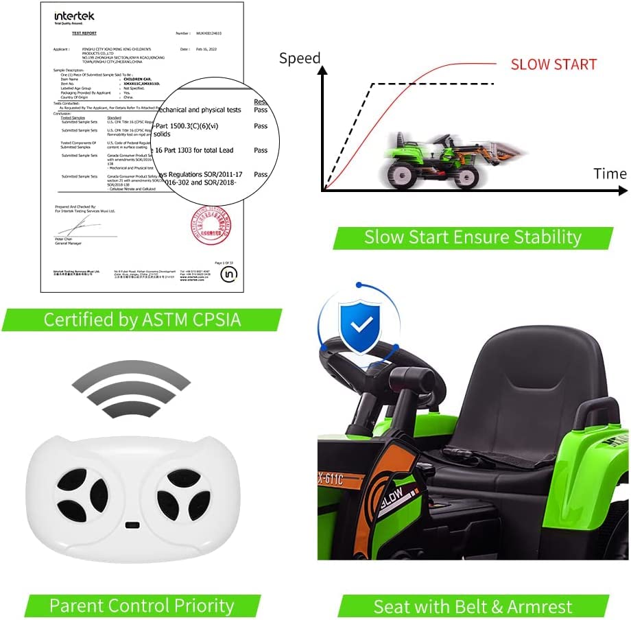 Garvee 12V Kids Ride on Excavator Car + Remote Control + 2+1 Gear Shift + EVA Tires + Music + Bluetooth + ASTM Certified + Indoor/Outdoor Play