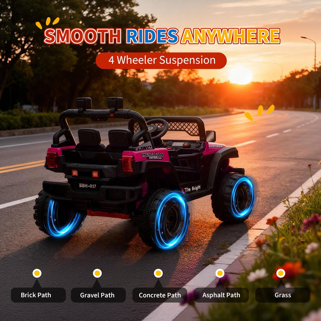 Garvee 12V Kids Electric Ride-On Truck – Dual 550W Motors, 3 Speeds, Remote Control, Spring Suspension, LED Lights, Music Player, Safety Belt – Battery Powered Car for Kids Ages 3-8, Rose