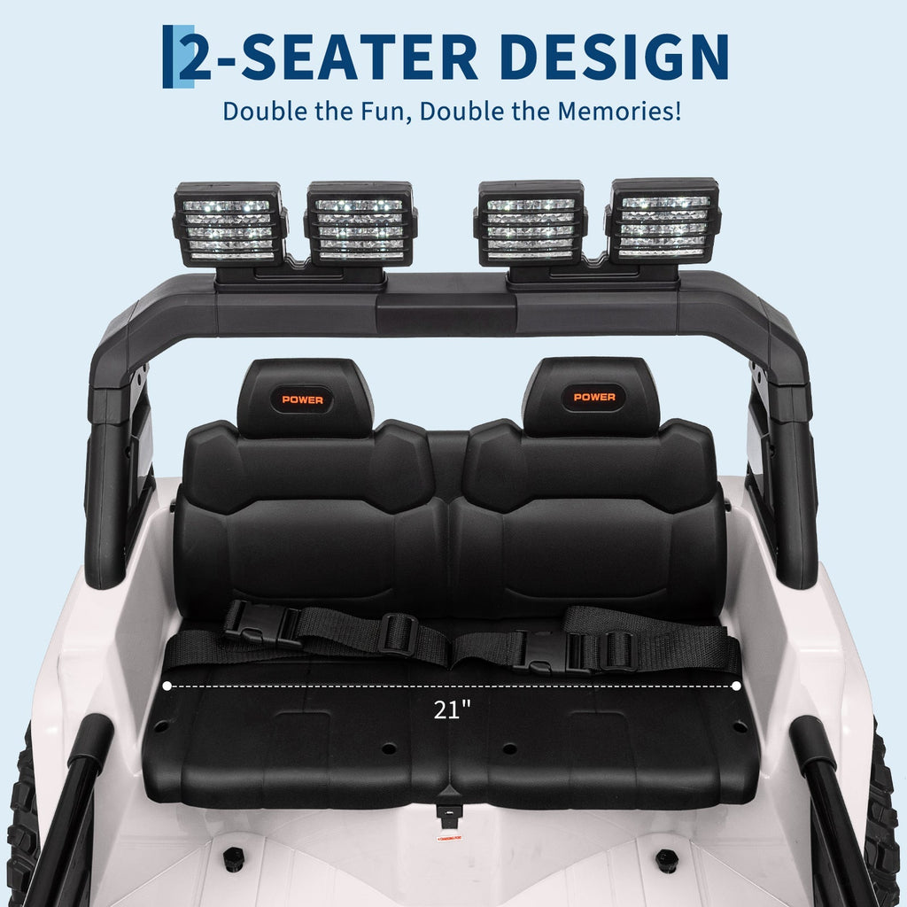 Garvee Ride - P Series: 24V Ride On Car, 4WD 2 Seater Kids' Electric Vehicle Truck with Remote Control, Adjustable Footwell Ride On Truck, 3 Speeds, Led Lights, Bluetooth, White