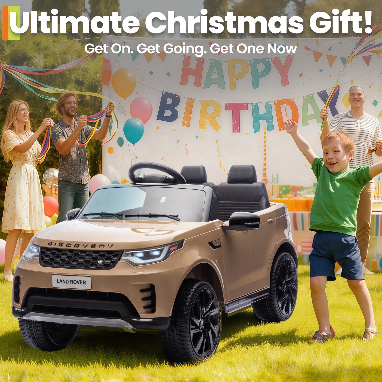 Garvee Ride P Series 12V Kids Ride On Car Land Rover Style Dual Motors 3 Speed Modes 4.5Ah Battery Safety Seatbelt Remote Control Black Outdoor Play - Brown