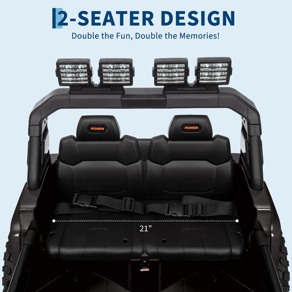 Garvee Ride - P Series: 24V Ride On Car, 4WD 2 Seater Kids' Electric Vehicle Truck with Remote Control, Adjustable Footwell Ride On Truck, 3 Speeds, Led Lights, Bluetooth, Black