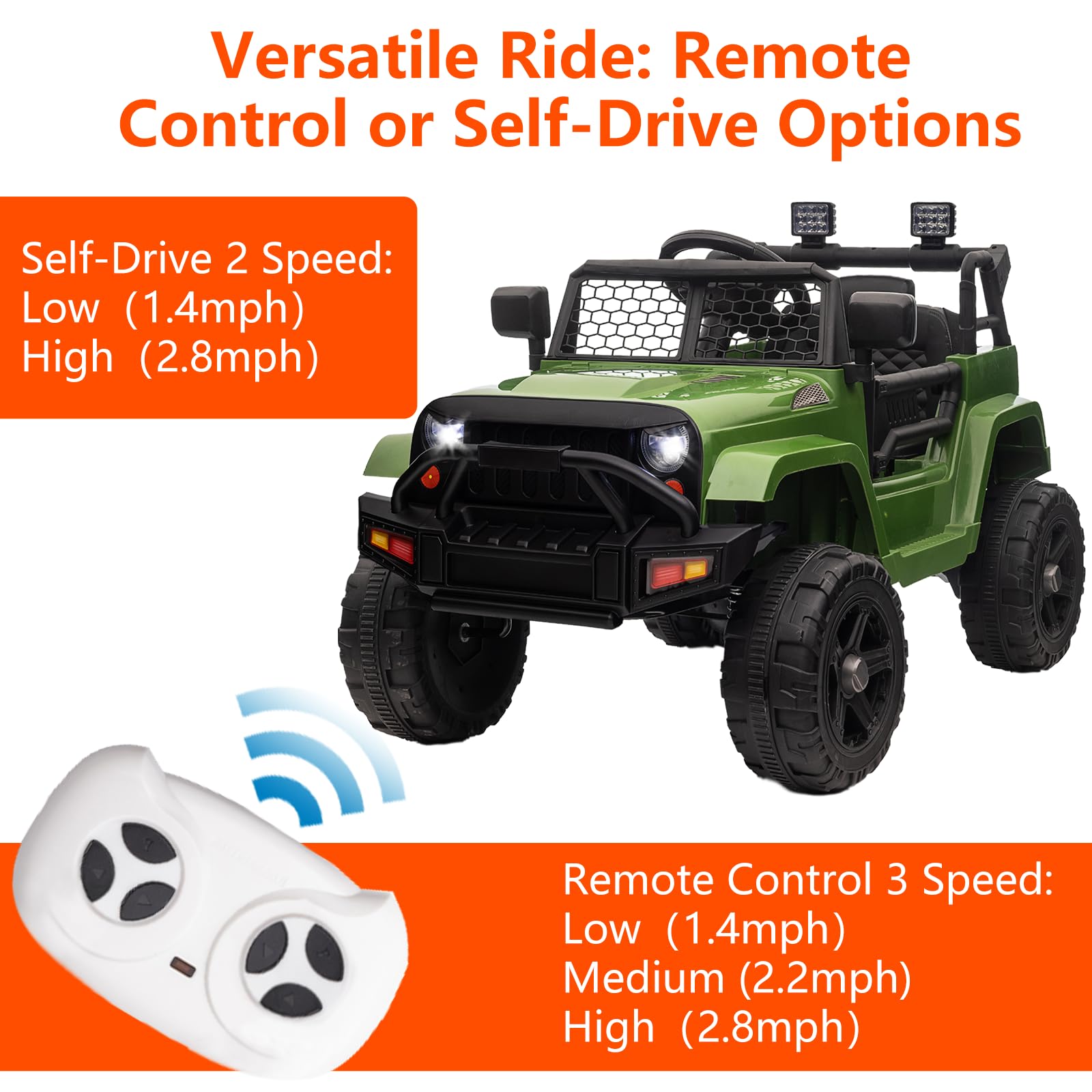 Garvee Ride - P Series: 12V Ride On Truck Car for kid : Remote Control, 3 Speeds, MP3 Music, Suspension, LED Lights,for 3+ Year Old - Green