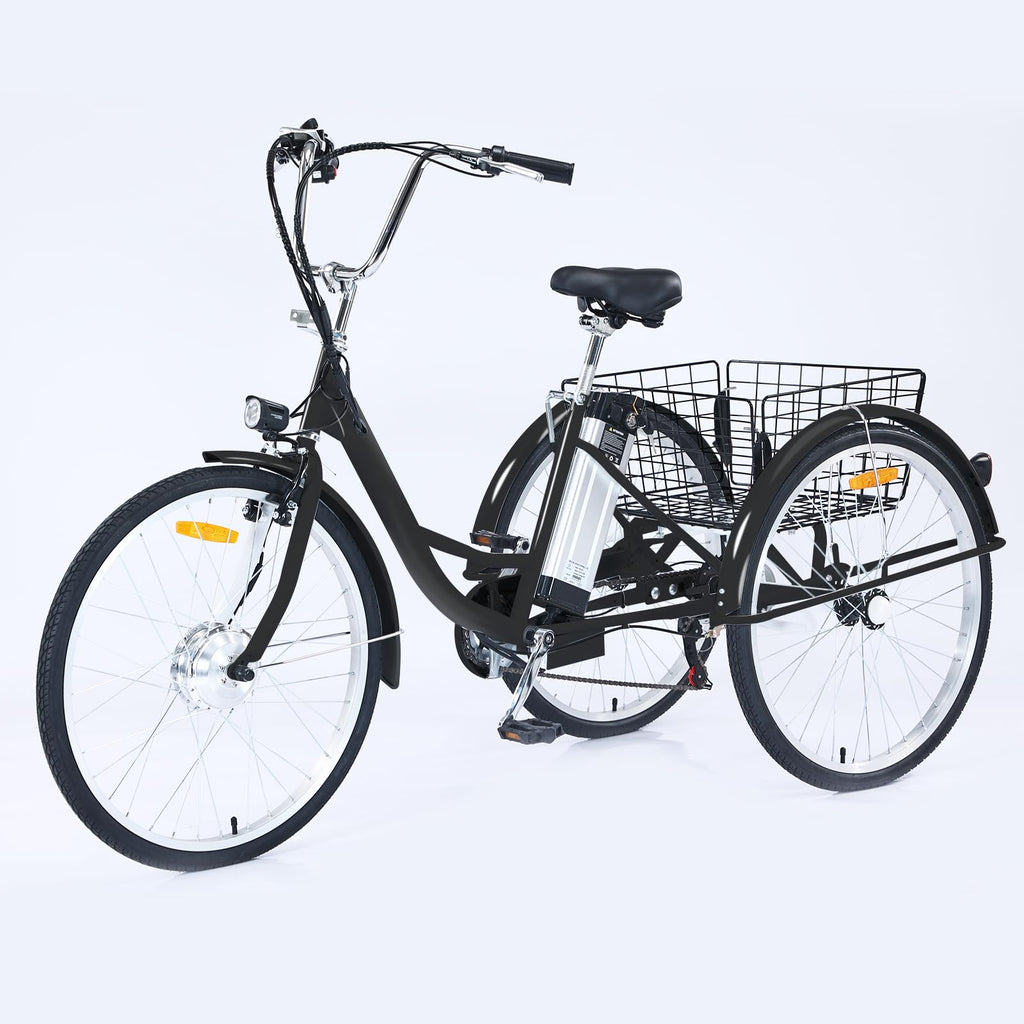 Garvee Adult Tricycle, 7 Speed Tricycle for Adults, 26 inch 3 Wheel Bikes for Adults with Baskets, Adult Tricycles for Women Seniors Men, Three Wheel Bike for Adults, 330 lb Black