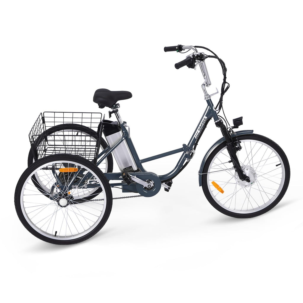 Garvee Electric Tricycle for Adults, 7 Speeds Folding Electric Trike, 26 Inch 3 Wheel Motorized Bicycle w/ 36V 10Ah Removable Battery, E Trikes with Large Basket, 330 Loading Capacity, 250W Motor, Gray