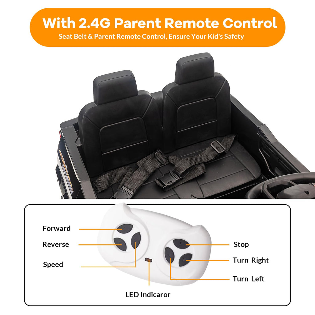 Garvee Ride - P Series: 2 Seater Truck Car Toys, Ride on Car Electric Vehicles w/Remote Control, 24V Battery, Dual Drive, LED Lights, Bluetooth, MP3, Battery Powered Electric Cars for Kids, Black