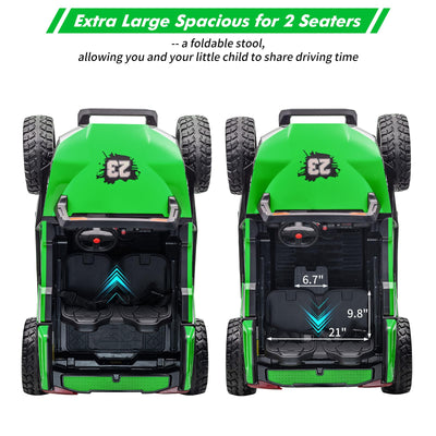 Garvee Ride - P Series: 24V 2-Seater Ride-On UTV: Remote Control, 4WD Motors, 21" Seats + Foldable Seat, 15.4" EVA Wheels, Music, LED Lights, 140lb Max Load - Green