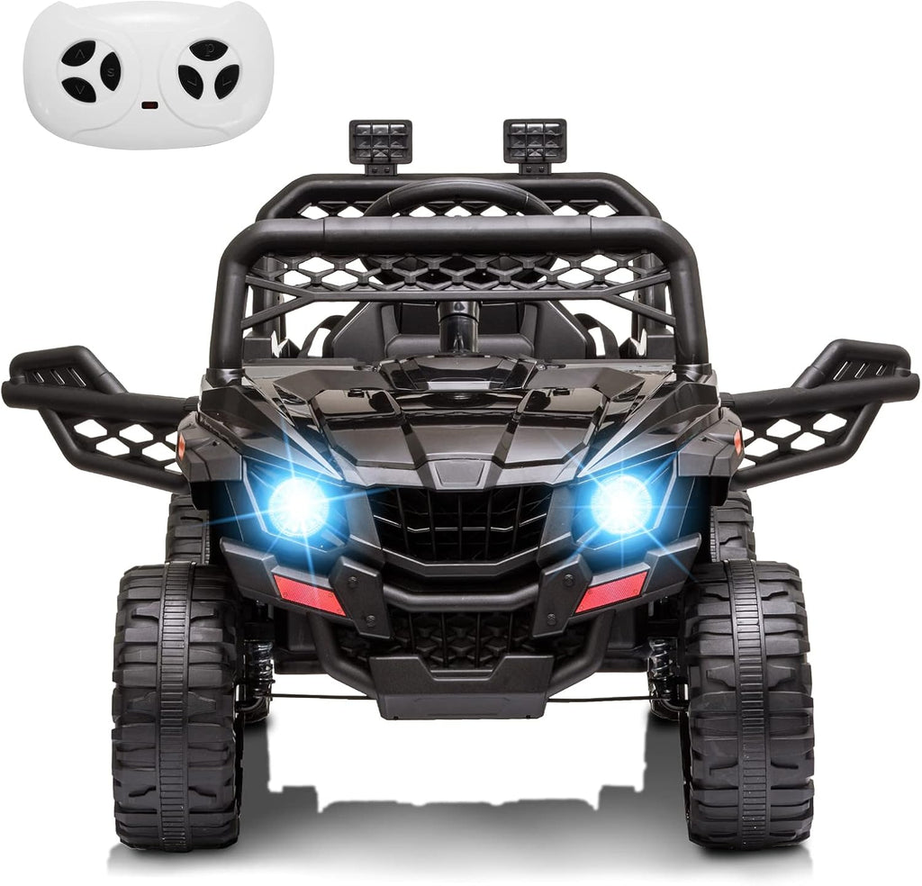 Garvee Ride - P Series: 12V Kids Car: Ride-On Truck, Remote, Suspension, LED, 1.8-3.7 MPH, MP3, Engine Sound, ASTM Certified, for 3-7 Years - Black