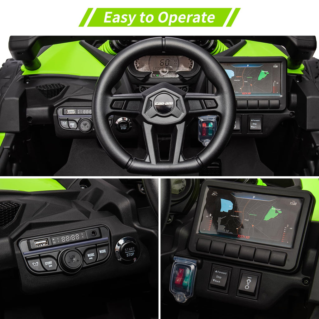 Garvee Ride - P Series: 12V Can-Am Ride-On UTV: Remote Control, Large Seat, Music, LED Lights, Spring Suspension, for Boys & Girls - Green