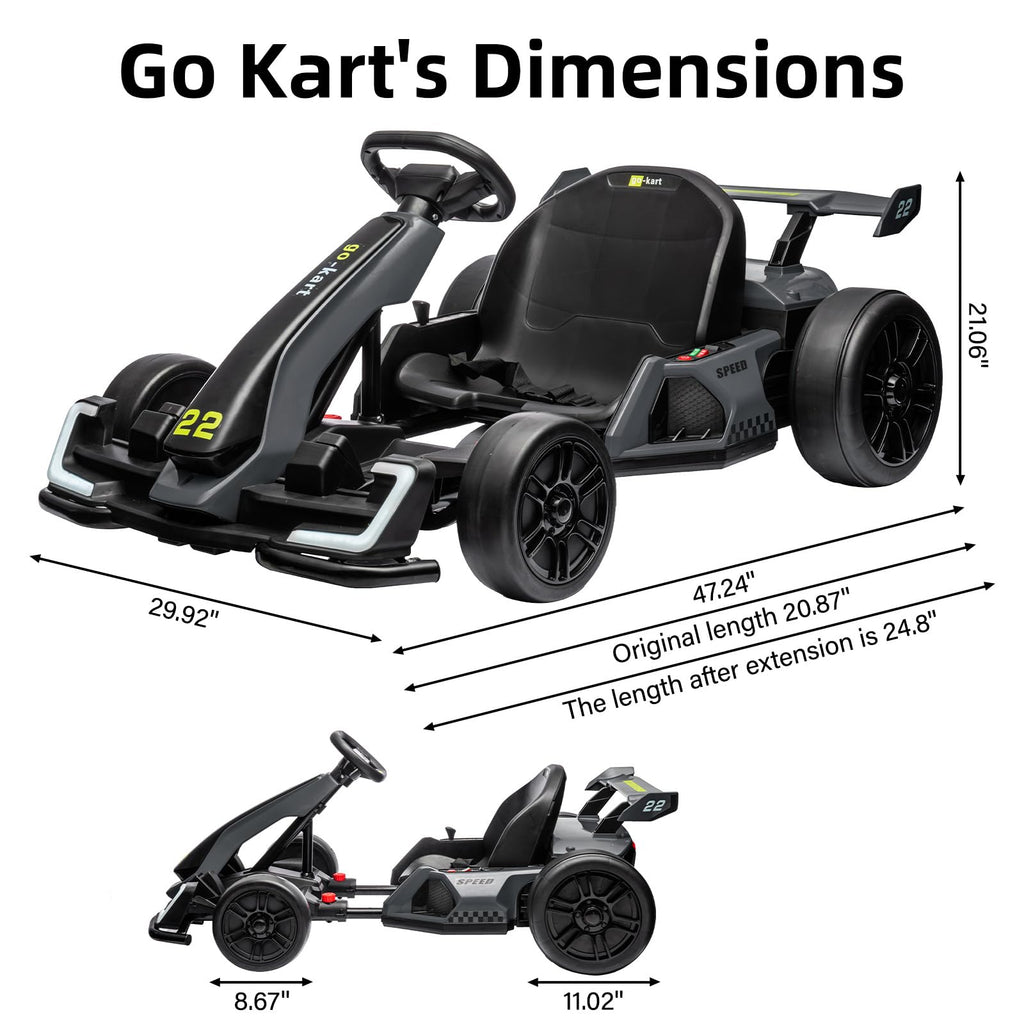 Garvee Ride - G Series: 24V Electric Go Kart, with 300W Strong Motor, Drift/Sport Mode, Big Battery, Eva Tire,Length Adjustment for Outdoor Racing Toy-Grey