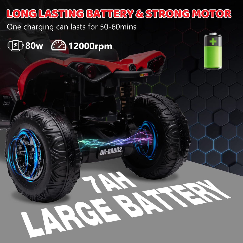 Garvee Ride - P Series: 12V Ride on Toy Car Bombardier Licensed BRP Can-am 4 Wheeler Quad Electric Vehicle, w/LED Lights, Spring Suspension, Bluetooth, Music, USB, Treaded Tires, White - Red