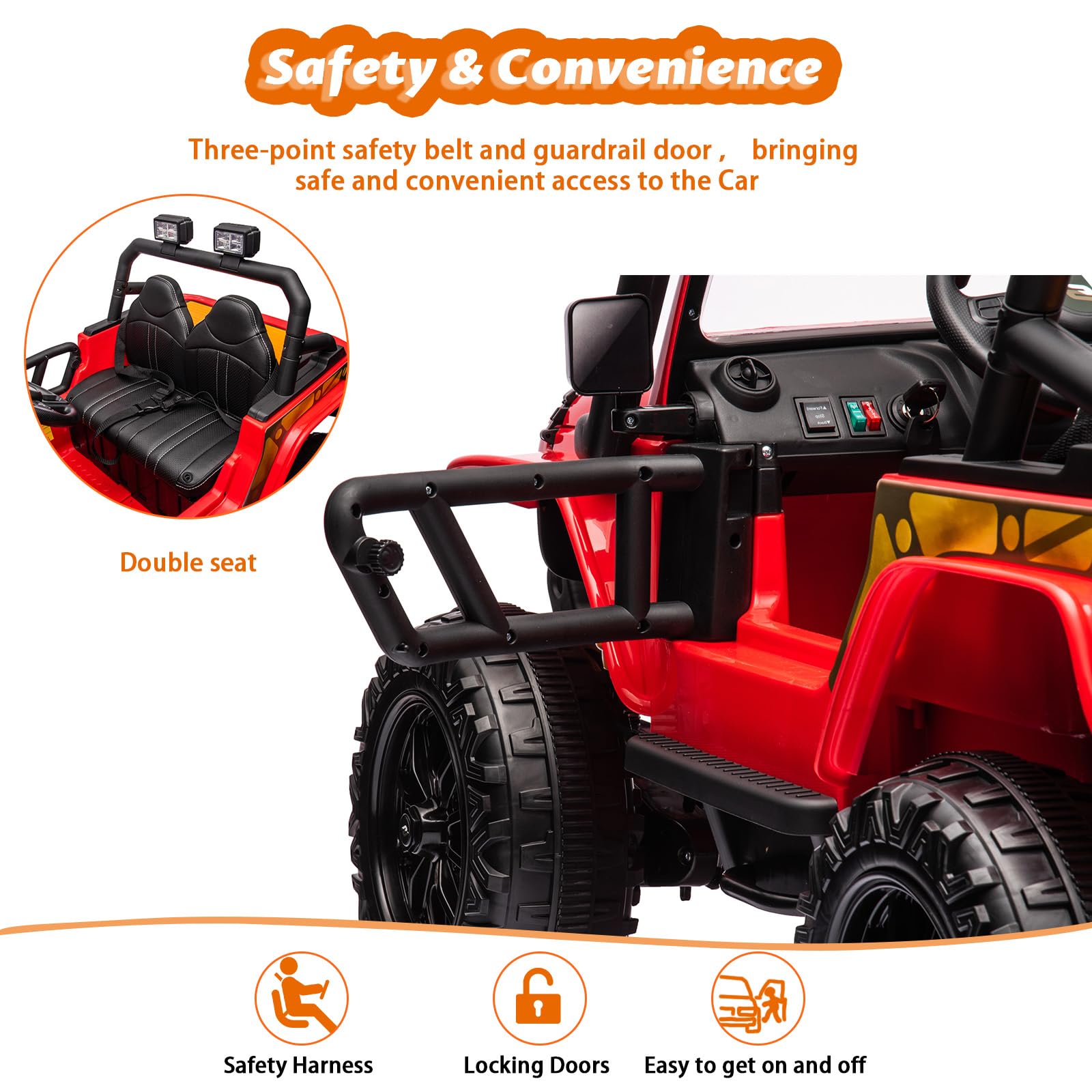 Garvee Ride - P Series: 24V 2 Seater Ride On Truck Car For Kid age 3 - 8 years, w/Remote Control, 4-Wheeler Suspension, 4x55W Powerful Engine, 4WD Battery Powered, LED Lights, Soft Braking - Red