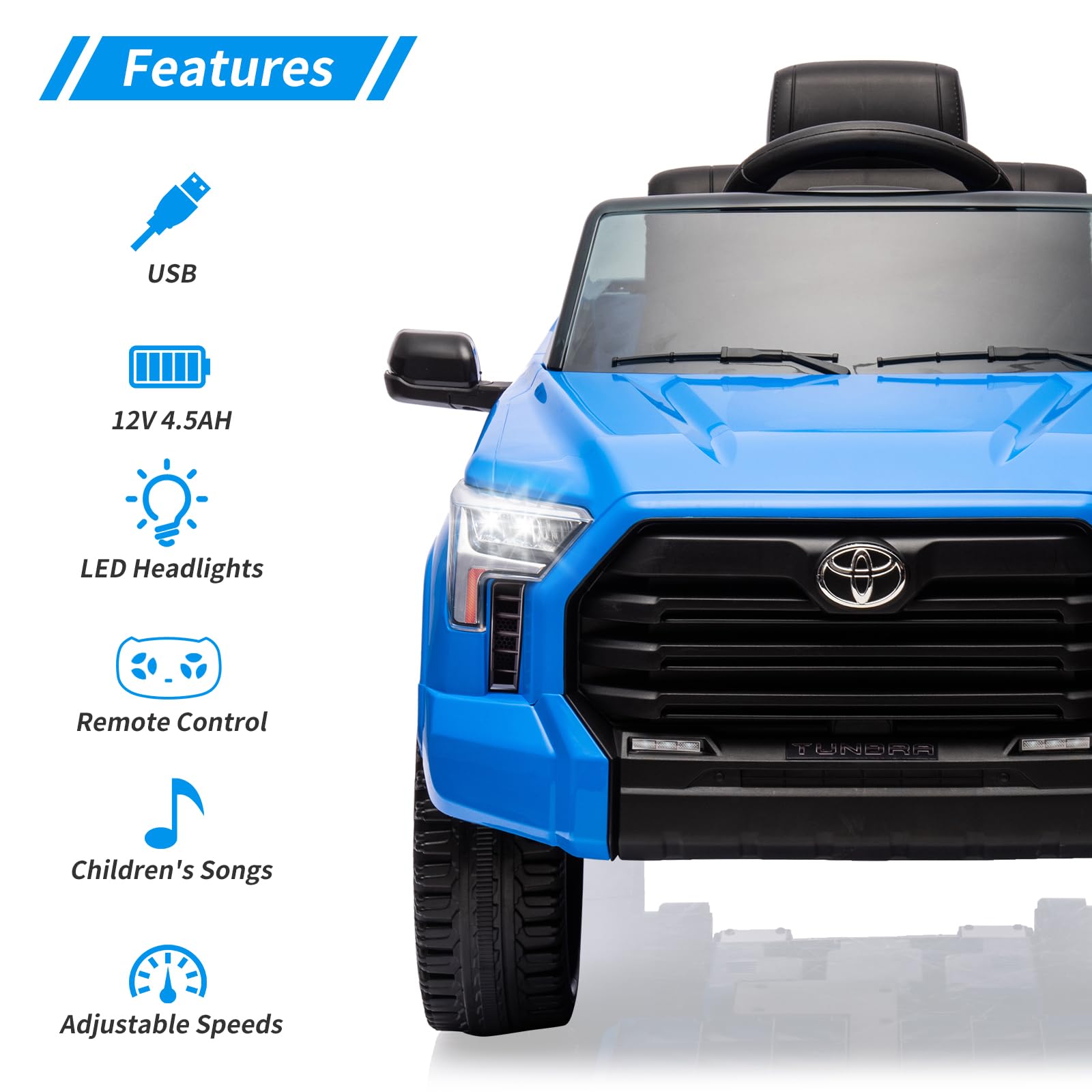 Garvee Ride - P Series: 12V Ride on Car For Kids Age 3+ , Licensed Toyota, with Remote Control, MP3, LED Lights, Suspension System, Double Doors, Safety Belt, Ride On Toys for Boys Girls - Blue