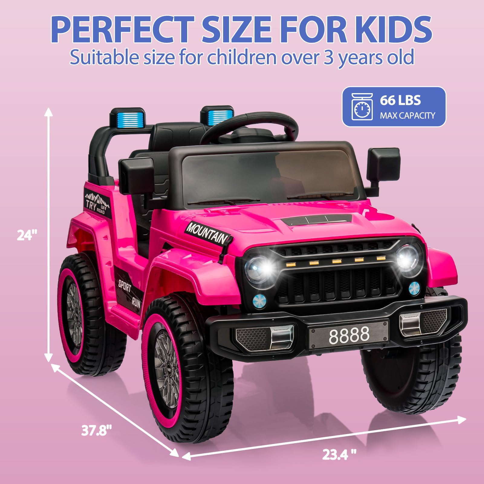 Garvee Ride - P Series: 12V Kids Ride-On Truck For Age 3+, Remote Control, LED, Music, 3 Speeds - Pink