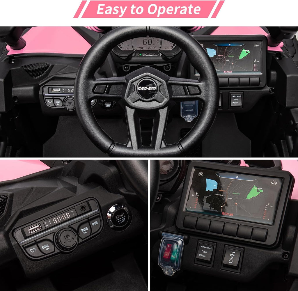 Garvee Ride - P Series: 12V Can-Am Ride-On UTV: Remote Control, Large Seat, Music, LED Lights, Spring Suspension, for Boys & Girls - Pink
