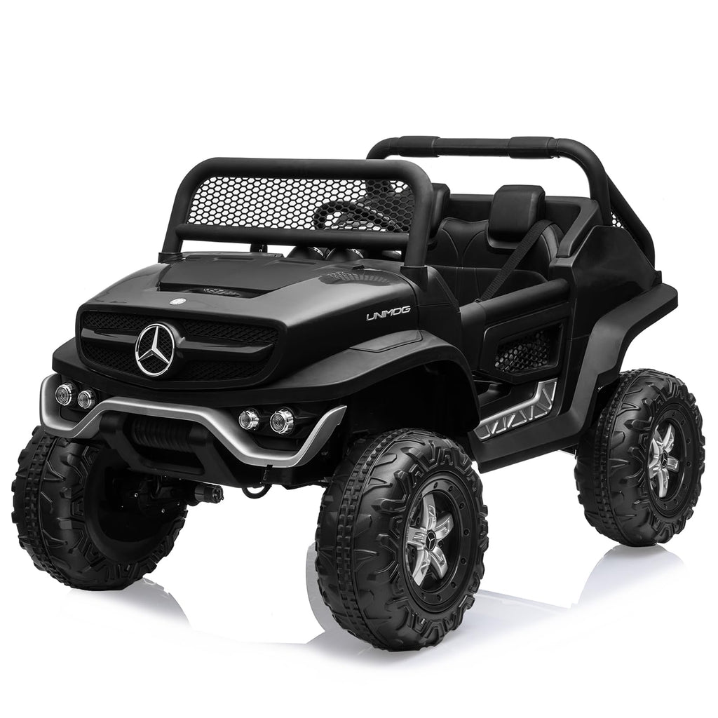 Garvee Ride - P Series: 2 Seater Kids Ride On Truck 24V Ride On Toy Licensed Mercedes Benz Battery Powered Electric Vehicle for Toddles With Remote Control, Battery Display, Trunk, Spring Suspension, Led Lights, Music, Black
