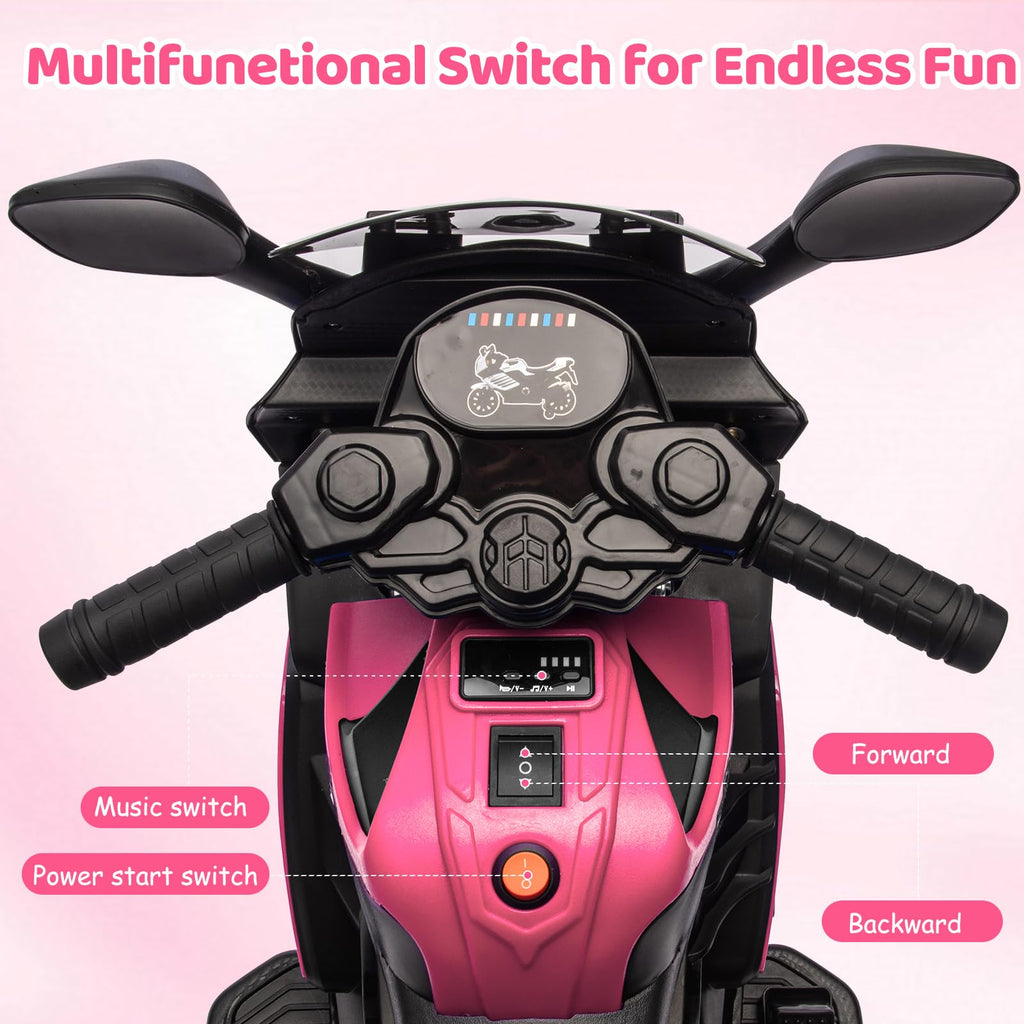 Garvee Kids 6V Ride On Motorcycle Pink With Training Wheels For Toddlers 3-6 Years, Stable Electric Toy Bike