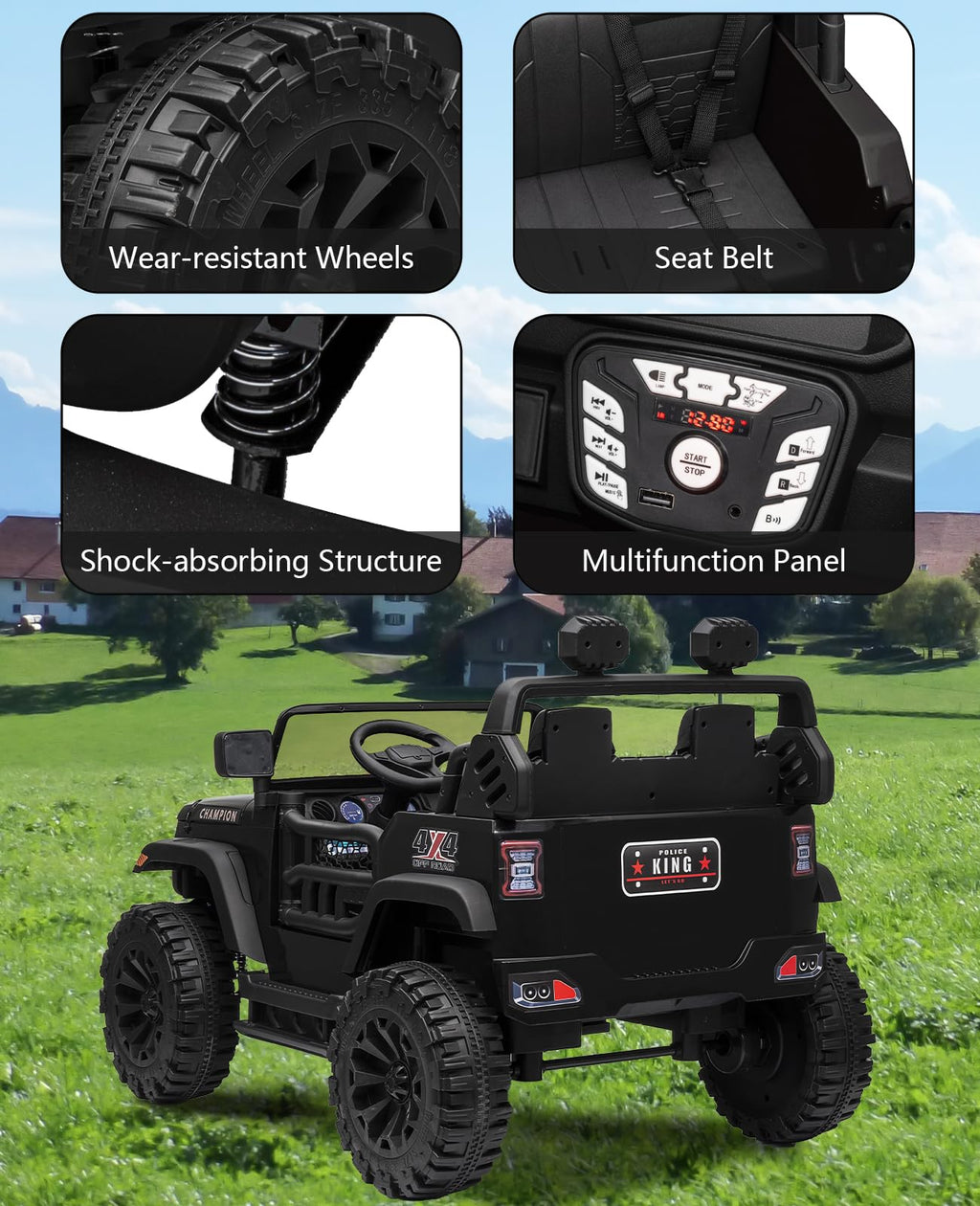 Garvee Ride - P Series: 24V Ride On Car 2 Seater For Kids Age 3+ , XL Electric Vehicles for Big Kids with 20" Wide Seat, 3 Speed, 2x200W Powerful Motor, Suspension, Bluetooth, Music,Power Wheels with Parent Control for Kids to Drive - Black