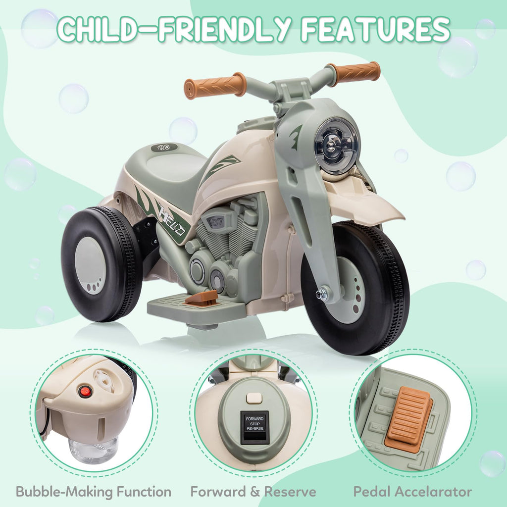 Garvee Ride - P Series: 6V Battery-Powered Electric Motorcycle with 1.9 Mph Speed, Led Headlights, Music, Pedal, Forward/Reverse, 3 Wheels | Motorbike Toy Gift for Toddlers 3 and Up - B