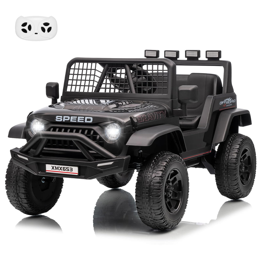 Garvee 12V Kids Ride On Truck Car with Parent Remote Control, 3 Speeds, Emergency Braking, LED Lights, Music & Horn, Black
