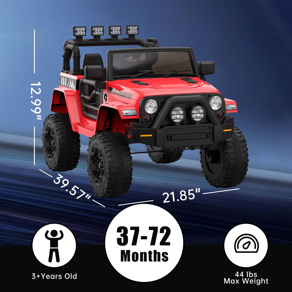 Garvee Ride - P Series: 12V Kids Ride On Truck Car w/Parent Remote Control, Spring Suspension, Led Lights,3 Speed Adjustable, Kids Gift for Boys and Girls - Red