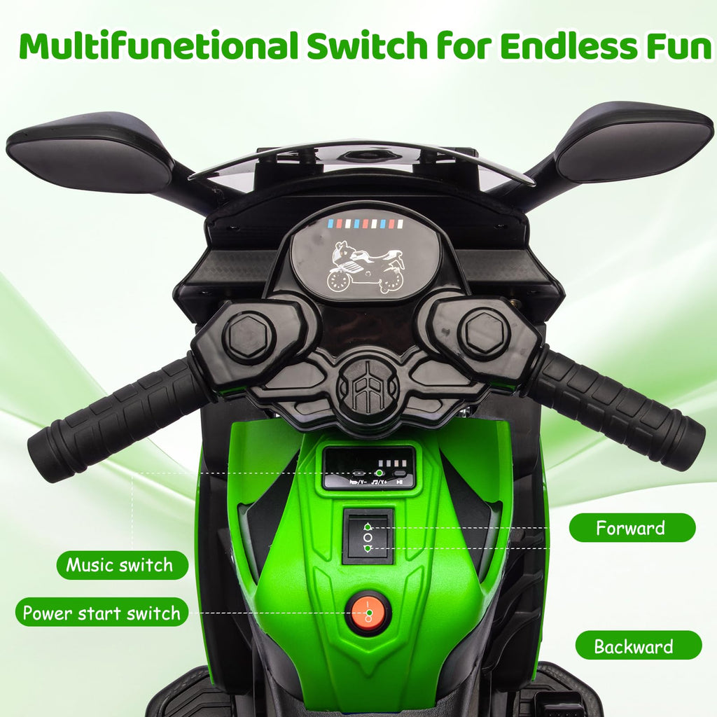 Garvee Kids 6V Ride On Motorcycle With Training Wheels, Battery Powered Toddler Motorcycle For Boys And Girls, Green, 30.31" L x 14.96" W x 19.69" H