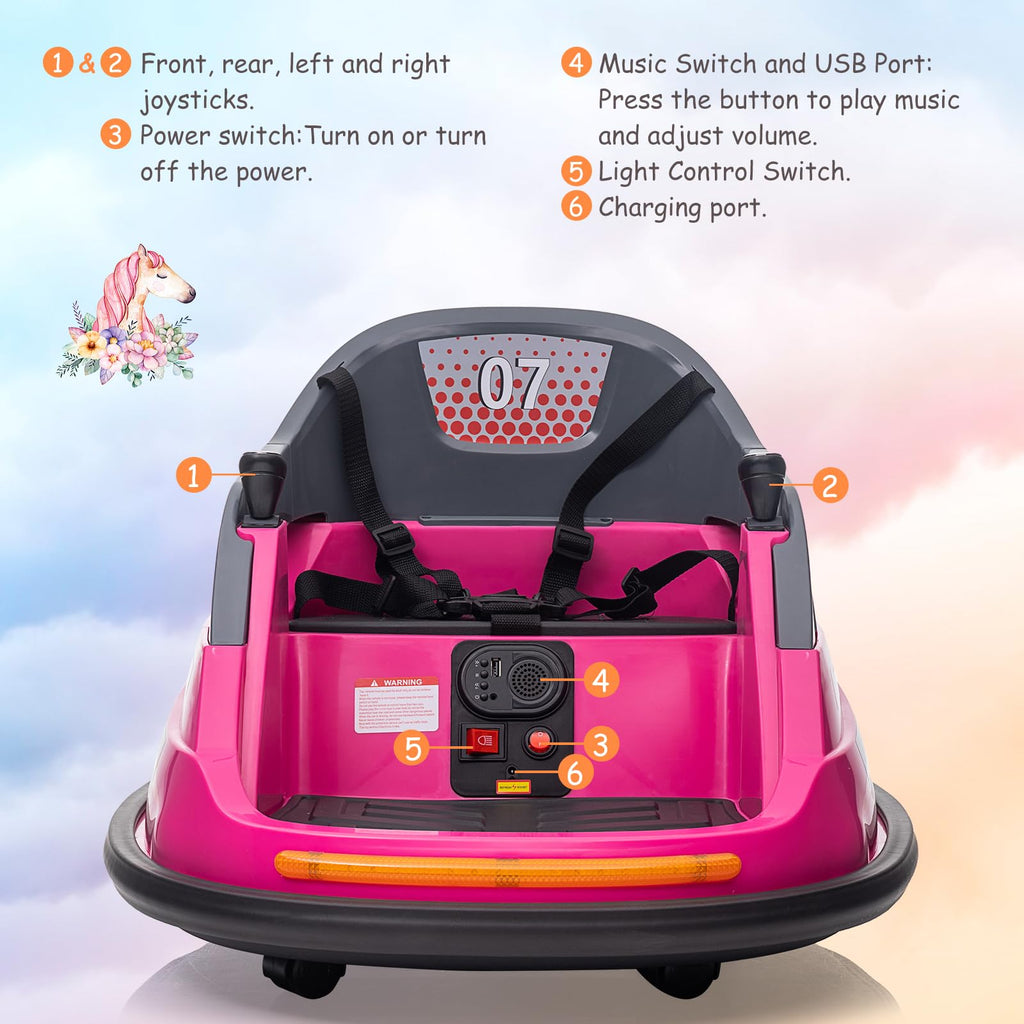 Garvee Ride - P Series: 12V Kids Bumper Car with Remote Control, LED Lights & 360 Degree Spin, Indoor and Outdoor Kids Toy for 18+ Months Kids - Rose