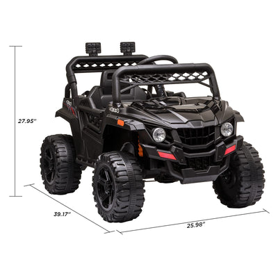 Garvee Ride - P Series: 12V Kids Car: Ride-On Truck, Remote, Suspension, LED, 1.8-3.7 MPH, MP3, Engine Sound, ASTM Certified, for 3-7 Years - Black