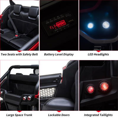 Garvee Ride - P Series: 2 Seater Kids Ride On Truck 24V Ride On Toy Licensed Mercedes Benz Battery Powered Electric Vehicle for Toddles with Remote Control, Battery Display, Trunk, Spring Suspension, LED Lights, Music, Red