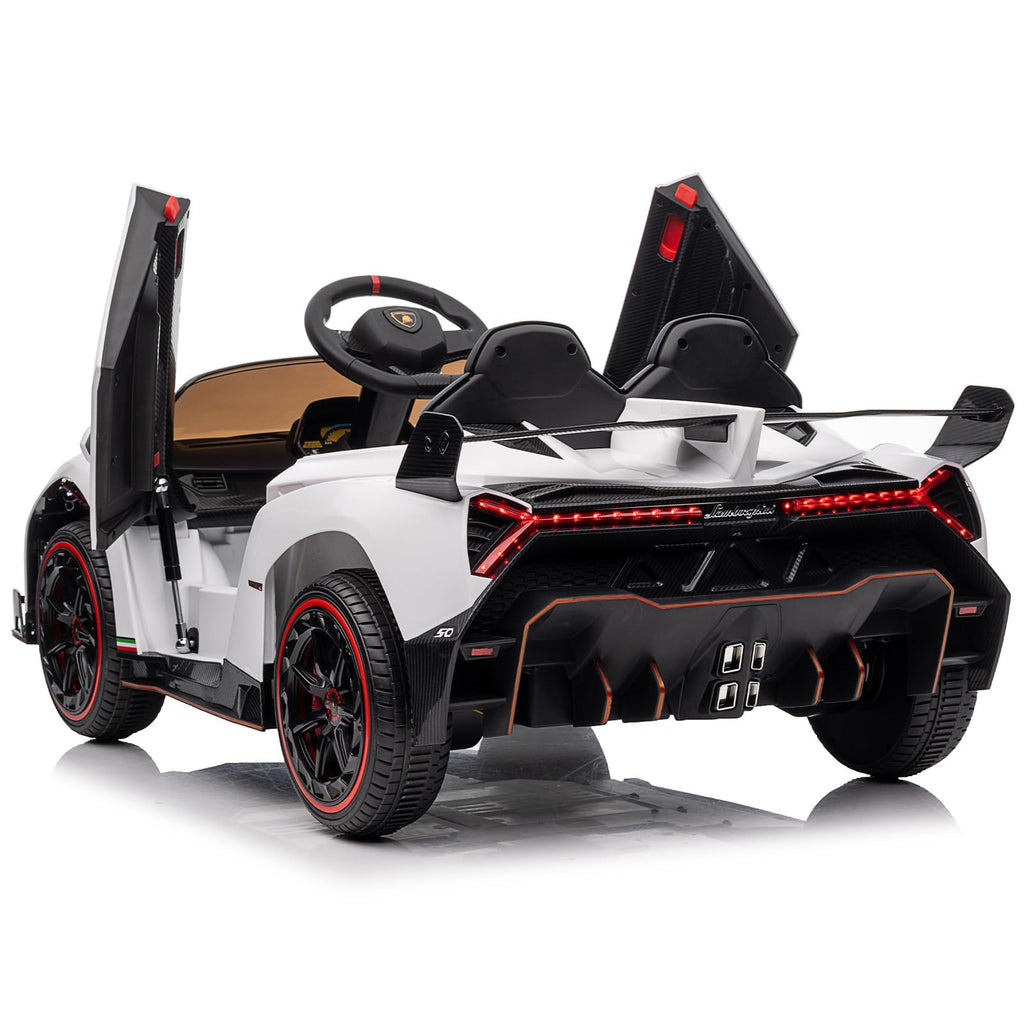 Garvee 12V Kids Ride On Car, Licensed Lamborghini Venono Electric Car w/Parent Remote Control, Scissor Door, 3 Speeds, LED Headlights, Rocking & Music, Battery Powered Ride on Toy for Boys Girls- White