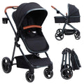 Garvee Convertible Baby Stroller with Bassinet Mode Luxury Aluminum Structure 5-Point Harness Black