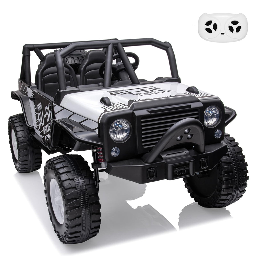 Garvee Ride - P Series: 2-Seater Ride On Truck for Kid, 24V Battery Powered Kids Car with Remote Control, 19" Extra Wide Seat, 2 Motors, Led Light, Enhanced Suspension - White