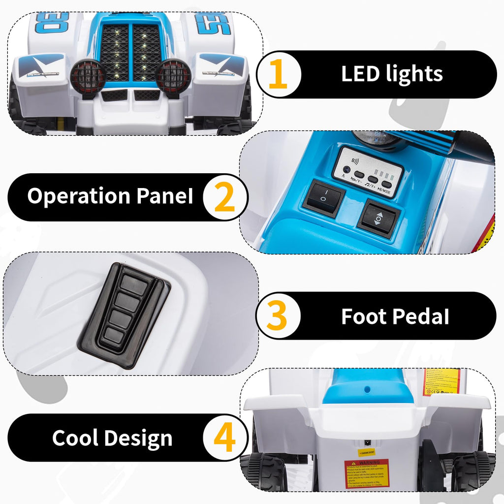 Garvee Ride - P Series: 6V Kids Ride On Electric Quad ATV, Ride Car with LED Headlights, Ride-On Toy for Toddlers 1-3 Boys & Girls with Music, Forward & Reverse - Blue and white