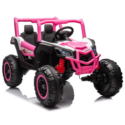 Garvee Ride - P Series: 24V 2-Seater Ride-On UTV: 4WD, Remote Control, Metal Frame, EVA Wheels, LED Lights, Spring Suspension, for Ages 3+ - Pink