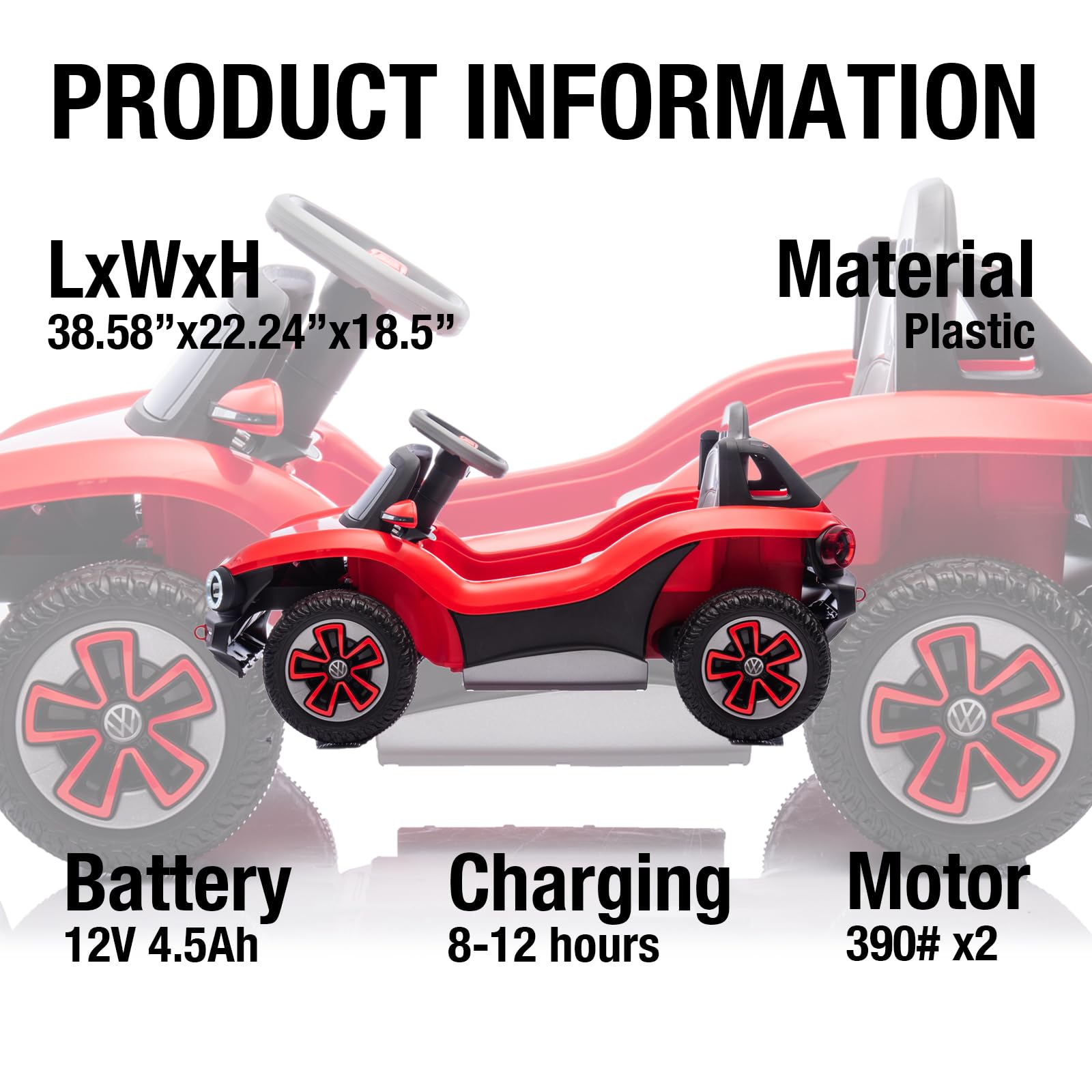 Garvee Ride - P Series: 12V Ride-On Toy With Remote Control | LED Lights, MP3, and Bluetooth | For Boys and Girls, Red