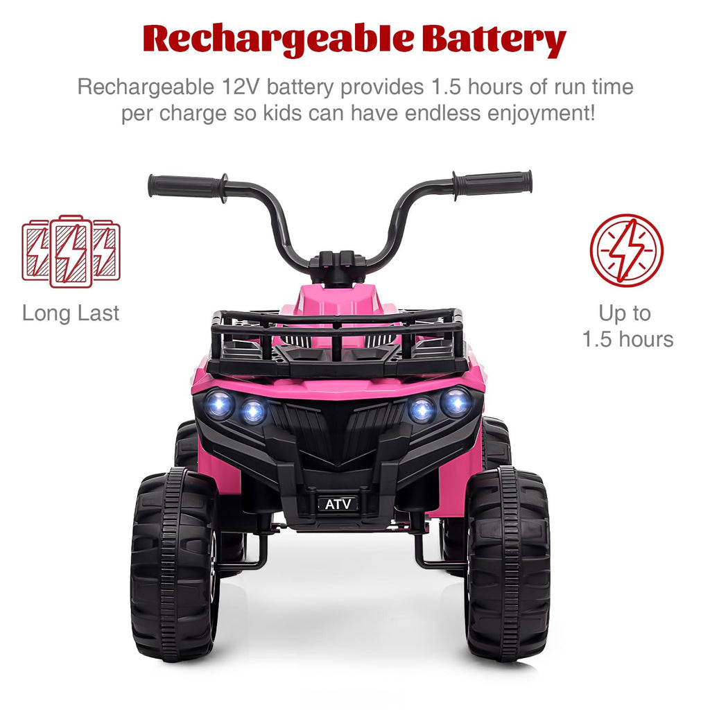 Garvee Ride - P Series: 12V Kids Ride On Electric ATV, Ride Car Toy with Bluetooth Audio,High/Low Speed, LED Headlights, Battery Indicator & Radio Orange - Pink