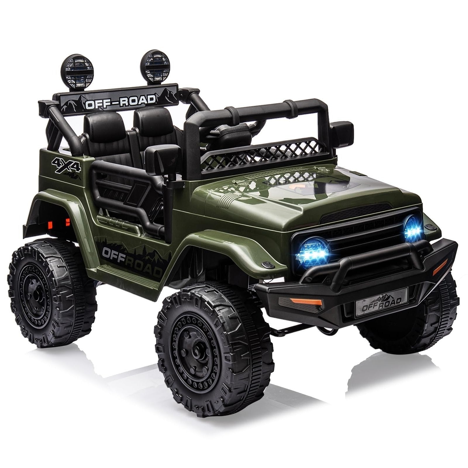 Garvee Ride - P Series: 12V Power Wheel Electric Car for Kids, Ride on Toys with Led Lights Bluetooth, 3 Speeds, Spring Suspension - Dark Green