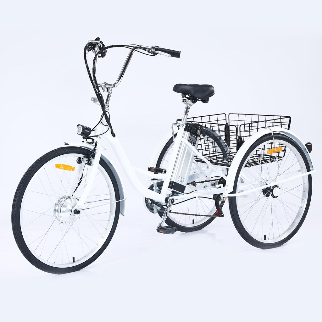 Garvee Adult Tricycle 7-Speed 26-Inch 3-Wheel Bike with Basket 250W Motor 36V Battery LED Headlight for Women Seniors Men