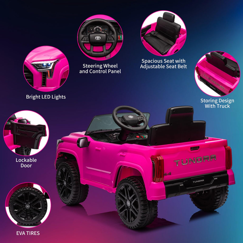 Garvee Ride - P Series: 12V Ride on Car For Kids Age 3+ , Licensed Toyota, with Remote Control, MP3, LED Lights, Suspension System, Double Doors, Safety Belt, Ride On Toys for Boys Girls - Rose