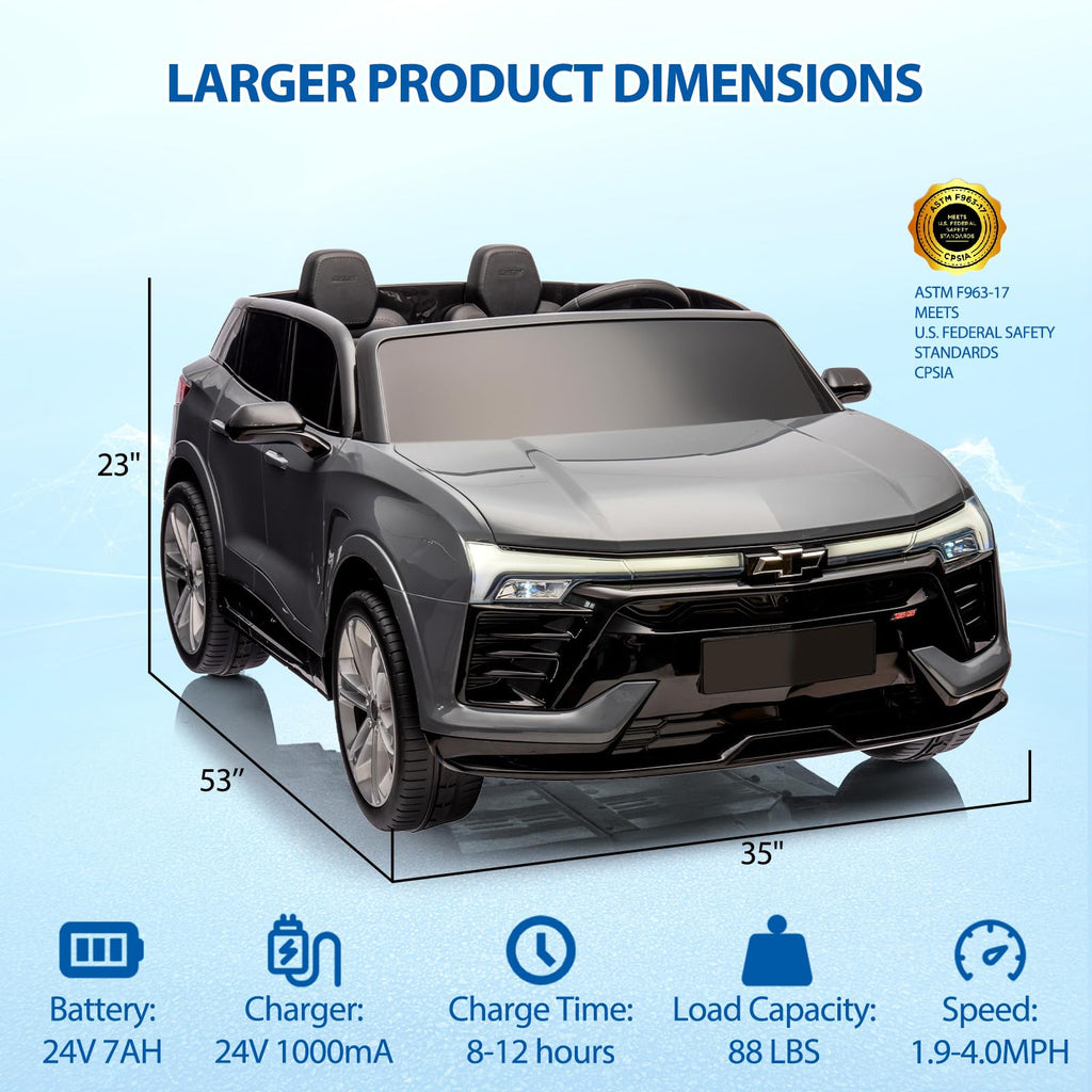 Garvee Ride - P Series: 24V 2-Seater Chevrolet Blazer Kids Car with Remote Control, Bluetooth - Grey